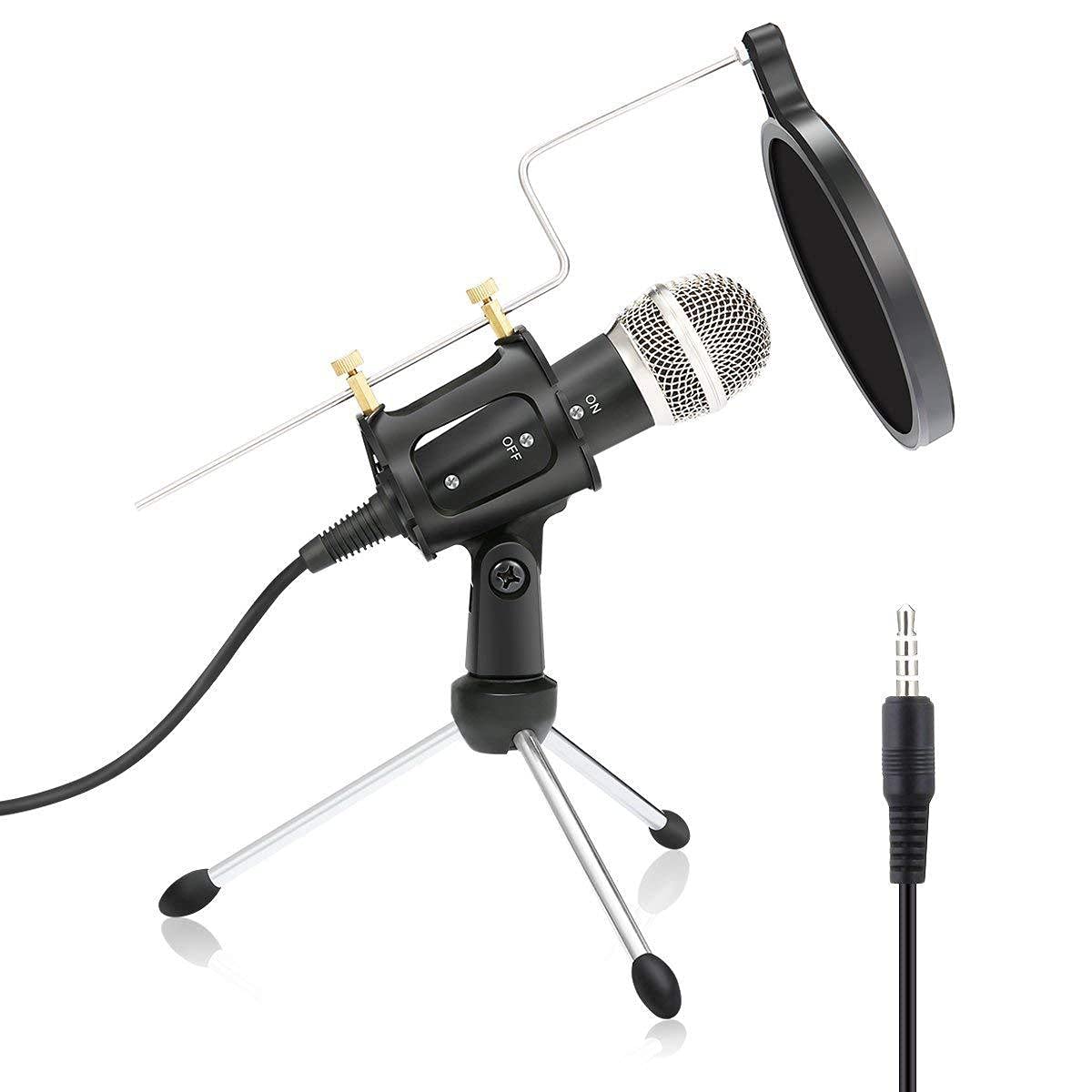 SH-RuiDu 3.5mm Jack Condenser Microphone with Filter Tripod Stand for Computer PC Mobile Phone Singing Podcasting Voice Recording