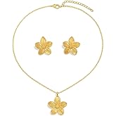 FAJYXTZF Gold Flower Necklace and Earrings Set for Women, Elegant Floral Jewelry Set with Textured Petals, Vintage Gold Plated Necklace and Stud Earrings for Party, Wedding, Daily Wear