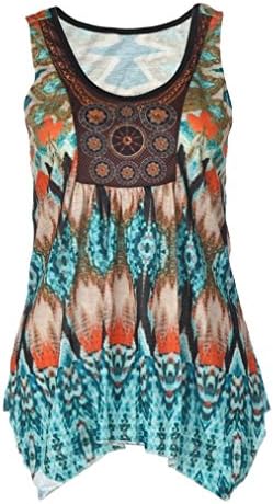 Lamolory Summer Vintage Boho Women Summer Sleeveless Beach Printed Short Mini Dress Tank Top (Green, L)
