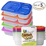 Orgalif BPA-Free 3-compartment Reusable Plastic Bento Lunch Box for Kids, Set of 5 (Kitchen)