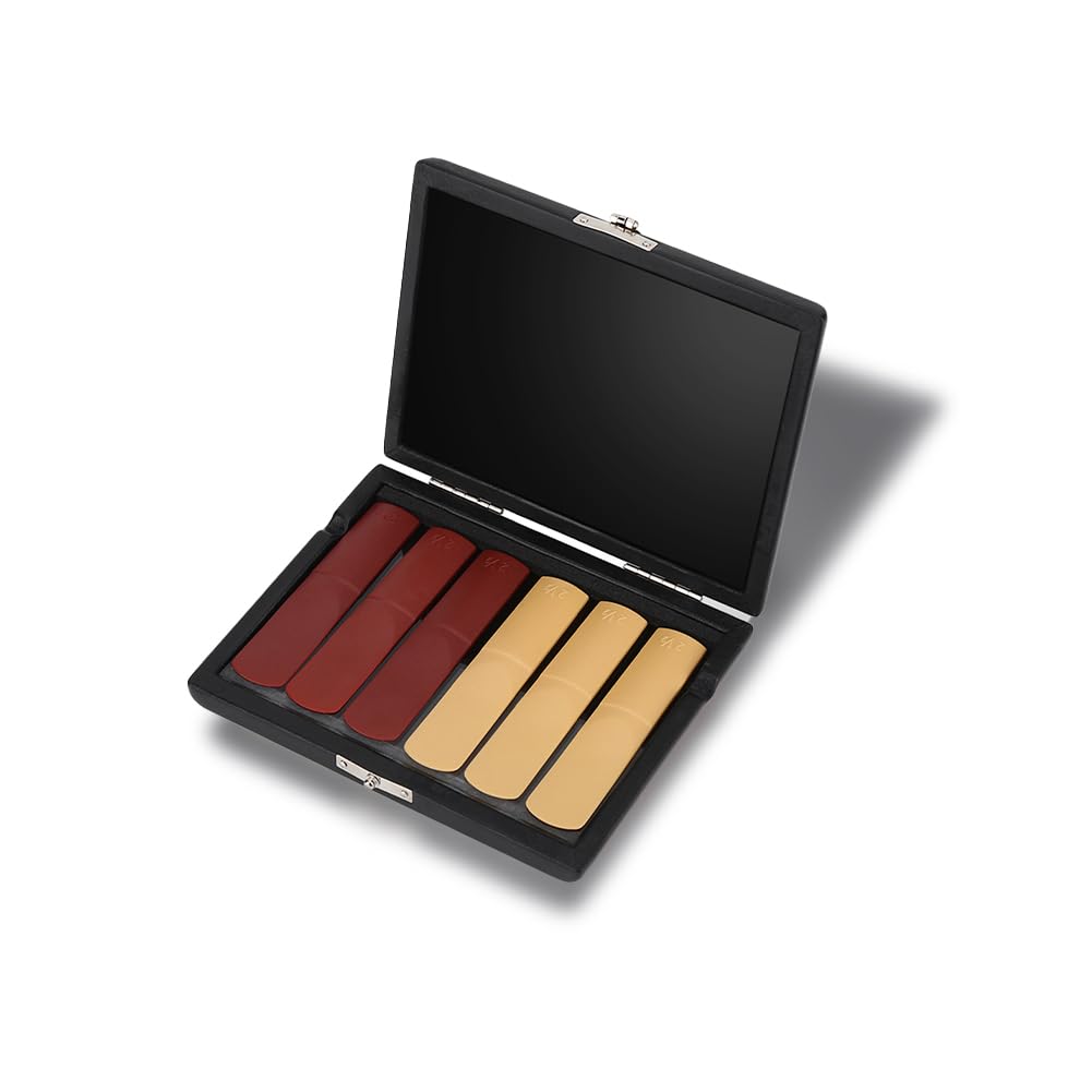 Joyzan Saxophone Clarinet Reed Storage Case, Sax Reeds Case Bag PU Leather Wood Container Waterproof Carrying Holder Box for 6pcs and Lovers Playing Musical Instrument Accessories Travel Use, Black