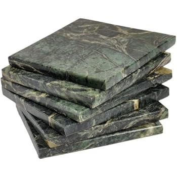 CraftsOfEgypt Set of 6 - Green Marble Stone Coasters - Polished Coasters - 3.5 x 3.5 Inches (9x9 cm) Square - Protection from Drink Rings