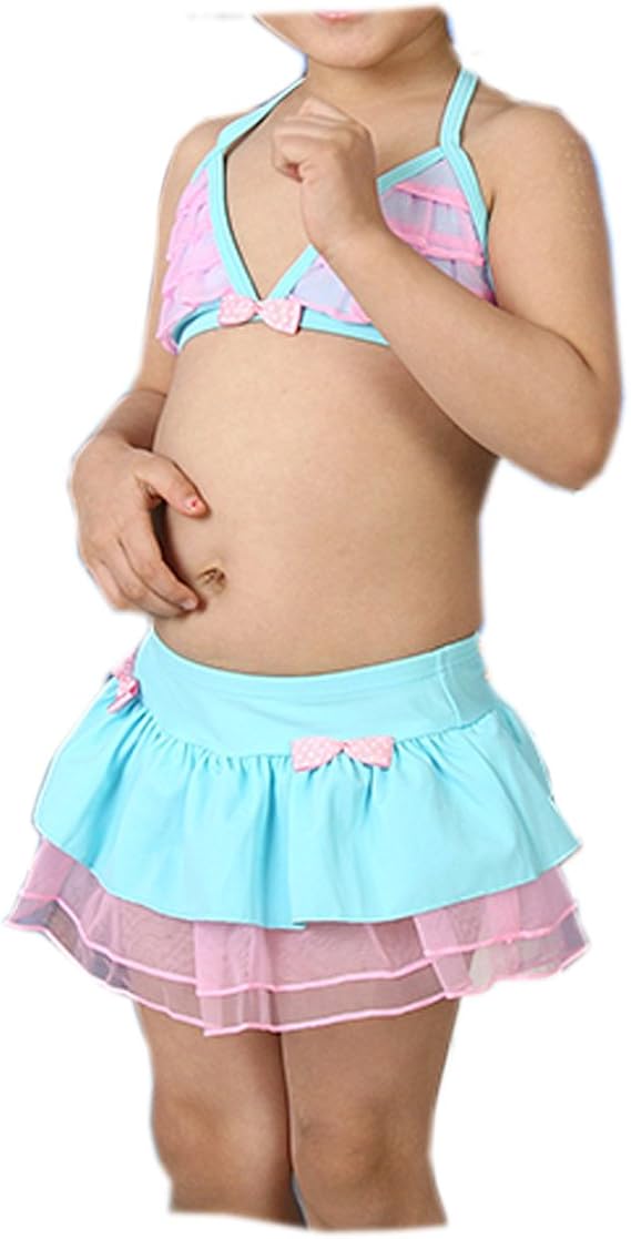 Amazon オレンジ ブルー 子供 女の子 ビキニ スイムキャップ付水着3点セット 003 5 110cm 5才 ブルー その他 水着 通販