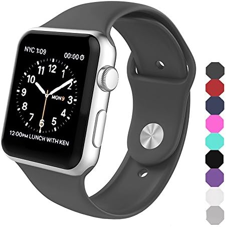 Sxciw Apple Watch Band, Soft Silicone Sports Replacement Wristband for Apple Watch (Dark Gray, 42mm-S/M)