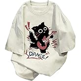 Women Vintage T-Shirt Y2K Cat Graphic Harajuku Tee Tops Summer Emo Grunge Oversized Streetwear Preppy Gothtic Clothes