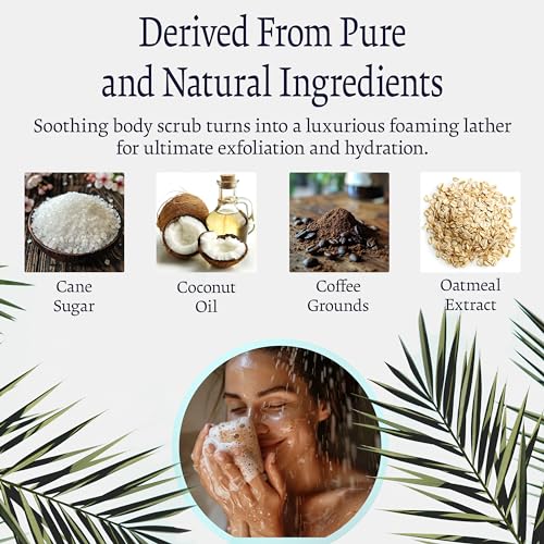 Coconut Coffee Sugar Body Scrub, Exfoliating Sugar Scrub that Foams to Moisturize and Exfoliate the Body, Hands, and Feet, Exfoliating Body Scrub for the Bath or Shower with Oatmeal Extract for Skin