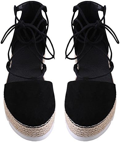 Hunleathy Women's Espadrille Lace up Flat Sandals Close Toe Platform Sandals