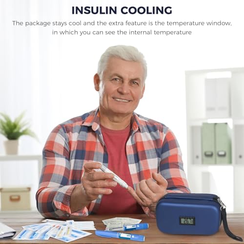 Insulin Cooler Travel Case, Insulin Pen Cooler Travel Case with 2 Ice Pack, Portable Medication Diabetic Cooler for Travel with Temperature Display Medicine Organizer Bag