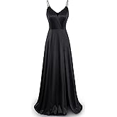 MUXXN Women's Gorgeous Spaghetti Strap V Neck Stain Split Evening Party Maxi Dress