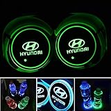 Hcar LED Car Cup Holder Lights for Hyundai 7 Colors Changing USB Charging Mat Luminescent Cup Pad Interior Atmosphere Lamp 2Pcs