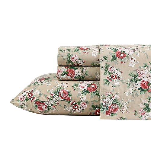 Laura Ashley Bettwaesche-Set fuer King-Size-Bett, Baumwollperkal, leicht und atmungsaktiv, Heimdekoration (Ashfield Beige, King-Size)