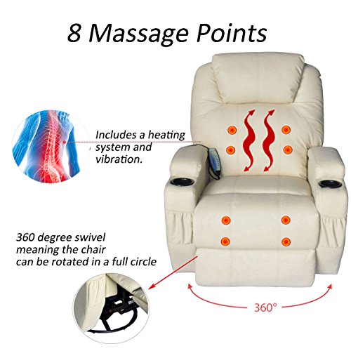 SKEMIDEX--- Lounge Vibration Massage Recliner Sofa Chair Swivel 3 Position Lift Electric Massage Recliner Sofa Chair Heated Remote Control w/ 8 Vibration & 5 Massaging Mode