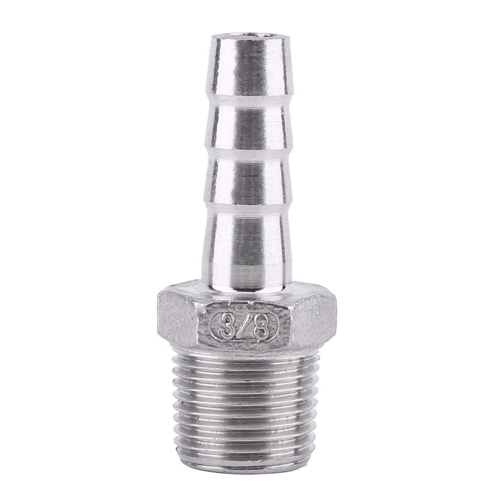 Stainless Steel Pipe Fittings Male Thread Barb Hose Connectors SS304 BSP 1/8"~3/4" for Chemical, Water Heating, Mechanical Piping (3 Point=3/8 * 10mm)