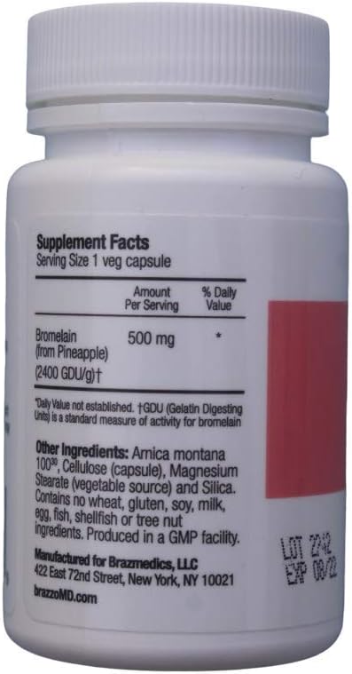 brazzoMD Bromelain with Arnica Tablets, 60 tablets, Plastic Surgeon developed to reduce bruising, swelling, inflammation, and pain, and to assist in natural healing: Health & Personal Care