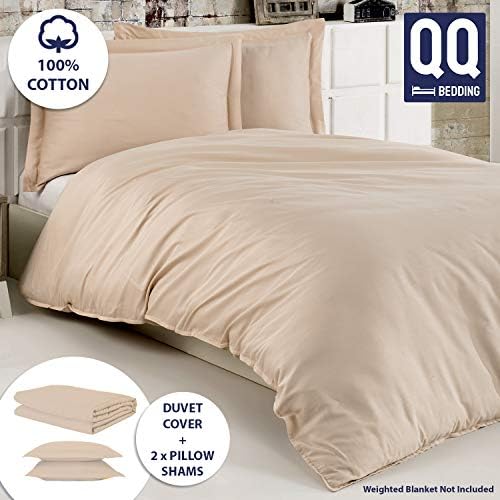 QQ Bedding 100% Cotton Weighted Blanket Cover & Two Pillow Shams | Premium and Soft Turkish Cotton Duvet Cover | Washable/Removable with Zipper & Secure Ties | Fits to All Brands