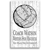 Volleyball Coach Gift – Personalized Wood Signable Plaque with Coach Name & Team – Player Autograph Thank You Gift – Solid Wood – 16.5” x 10.5” (Volleyball Coach)
