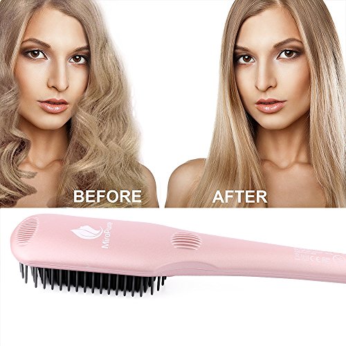 MiroPure 2 in 1 Ionic Hair Straightener Brush with Heat Resistant Glove and Temperature Lock Function (Golden Pink) Beauty & Personal Care, Hair Care, Styling Tools & Appliances, Hot-Air Brushes