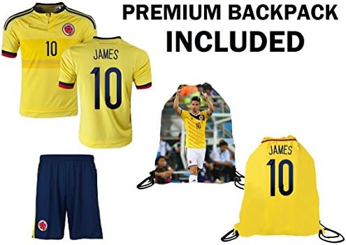 JerzeHero Columbia James #10 Kids Youth 3 in 1 Soccer Gift Set ✓ Soccer Jersey ✓ Shorts ✓ Drawstring Bag ✓ Home or Away ✓ Short Sleeve or Long Sleeve (YS 6-8 yrs, Home Short Sleeve)