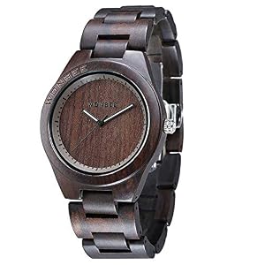 Image of WONBEE Wooden Watch for Men and Women-Handmade Craftsmanship Wood Watches-Wood Watchband-Wood Bezel-Ebony Wristwatch-ROCOSEUM Series