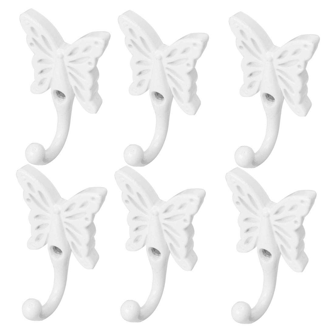 sourcing map 6pcs Wall Mounted Robe Hook Zinc Alloy Butterfly Shaped DIY Hooks Coat Towel Wall Clasp Bathroom Hanger with Screws White