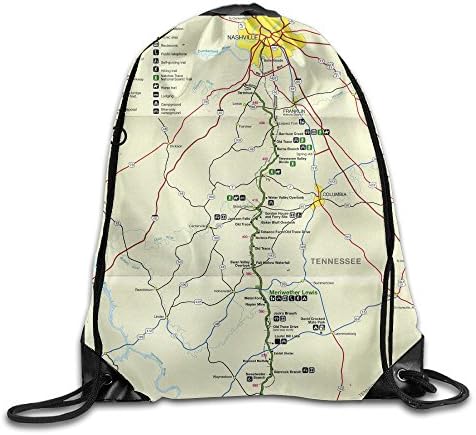 Unisex Natchez Trace Parkway Map Large Water Resistant Casual School Team Issue Tote Storage Gymsack Gym Drawstring Bags Sackpack Use