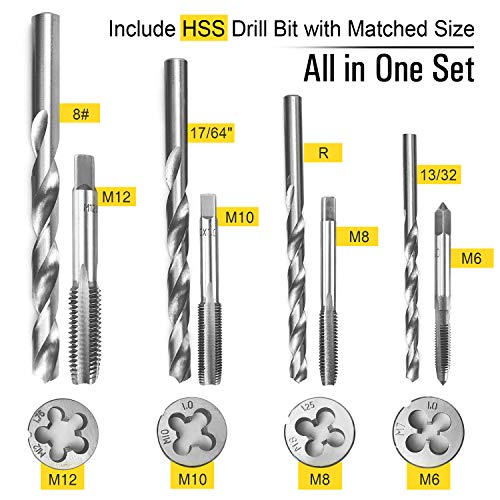 AZUNO 14Piece Metric Tap and Die Set, with Drill Bit and Wrenches