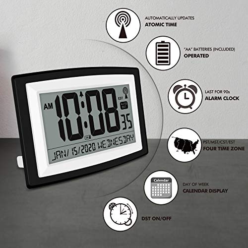 WallarGe Atomic Wall Clock with Date and Day, Batterry Operated Wall Clocks with Large Digital