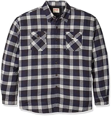 wrangler authentics men's long sleeve quilted lined flannel shirt jacket