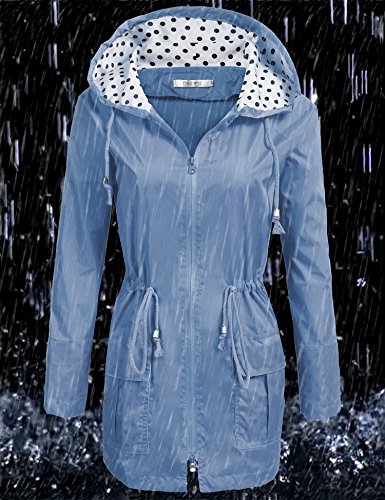 COSBEAUTY Waterproof Lightweight Rain Jacket Active Outdoor Hooded Raincoat for Women, Blue, X-Large - Thumbnail 4
