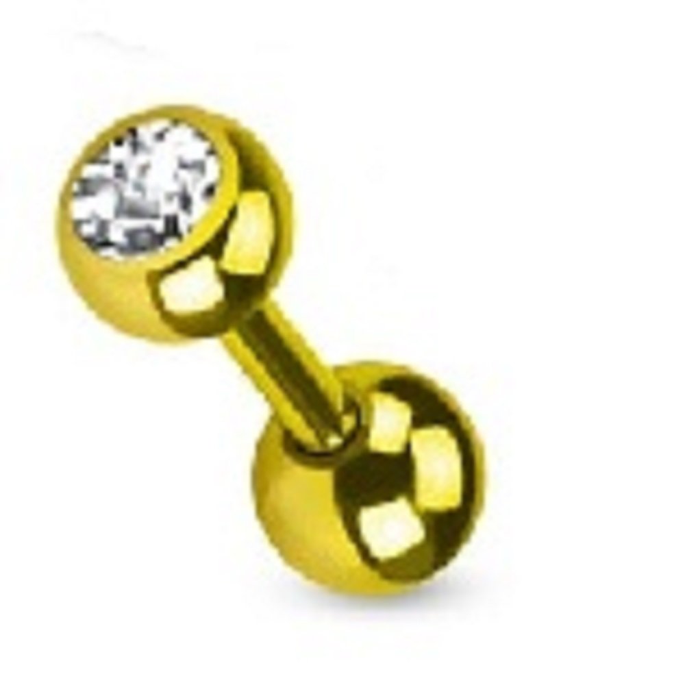 PiercedOff IP Titanium over 316L Surgical Steel 1.2mm Cartilage Barbell with 4mm Clear CZ Ball - Length 6mm