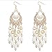 Voberry Women's Bohemian Classical Fringed Long Section Of Big Beads Pendant Drop Tassels Hook Dangle Earrings (White)