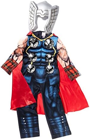 Officially licensed Marvel Avengers Thor fancy dress 5-6 Years Boys Ragnarok Book Week Costume with Cape, Padded Muscle Chest, Cape and Helmet Mask Made for the TU Avengers Collection
