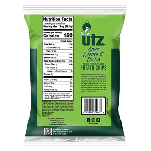 Utz Sour Cream & Onion 1 Oz. Bags, 42 Count, Crispy Potato Chips Made