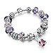 Long Way Purple And Pink Glass Flower Bead Silver Tone Chain Love Heart Charm Bracelet 7.5"-8"