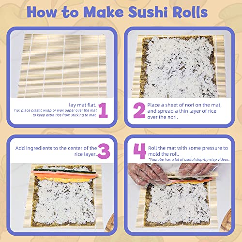 LotFancy Sushi Making Kit, 11 in 1 DIY Sushi Maker for Beginners, includes 1 Bamboo Sushi Rolling Mat, 1 Rice Paddle, 2 Pairs of Chopsticks, 2 Chopsticks Holders, and 5 Rice Molds