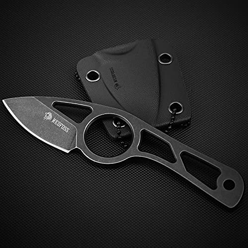 NedFoss Small Neck Knife, Spear Finger Hole Full Tang Fixed Blade Knife