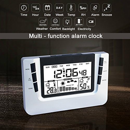 LED Digital Alarm Clock, Displays Weather Thermometer, Weather Channel Thermometer, Temperature and Humidity Monitor,2AAA Battery Powered Desk Alarm Clock By Zeekoo (Silver)