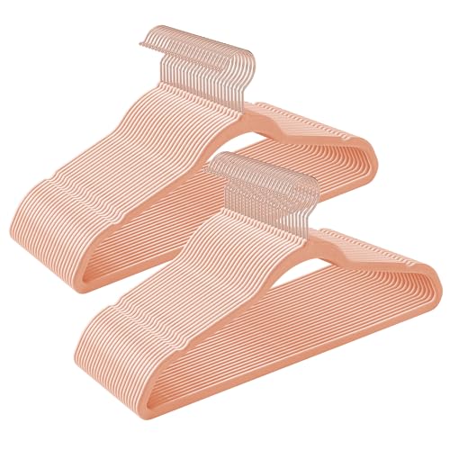 SONGMICS Set of 50 Velvet Hangers, 41.5 cm Wide, Space-Saving, High Load Capacity, with 360° Swivel Hooks, for Coats Shirts Suits, Pink and Rose Gold CRF026P02