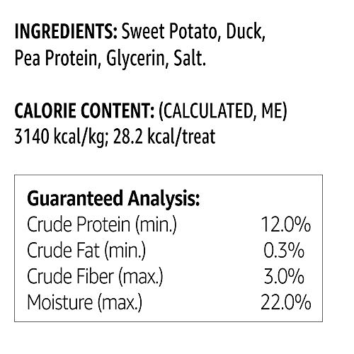 AMAZON BRAND – SOLIMO SWEET POTATO & DUCK JERKY DOG TREATS, 2 POUNDS