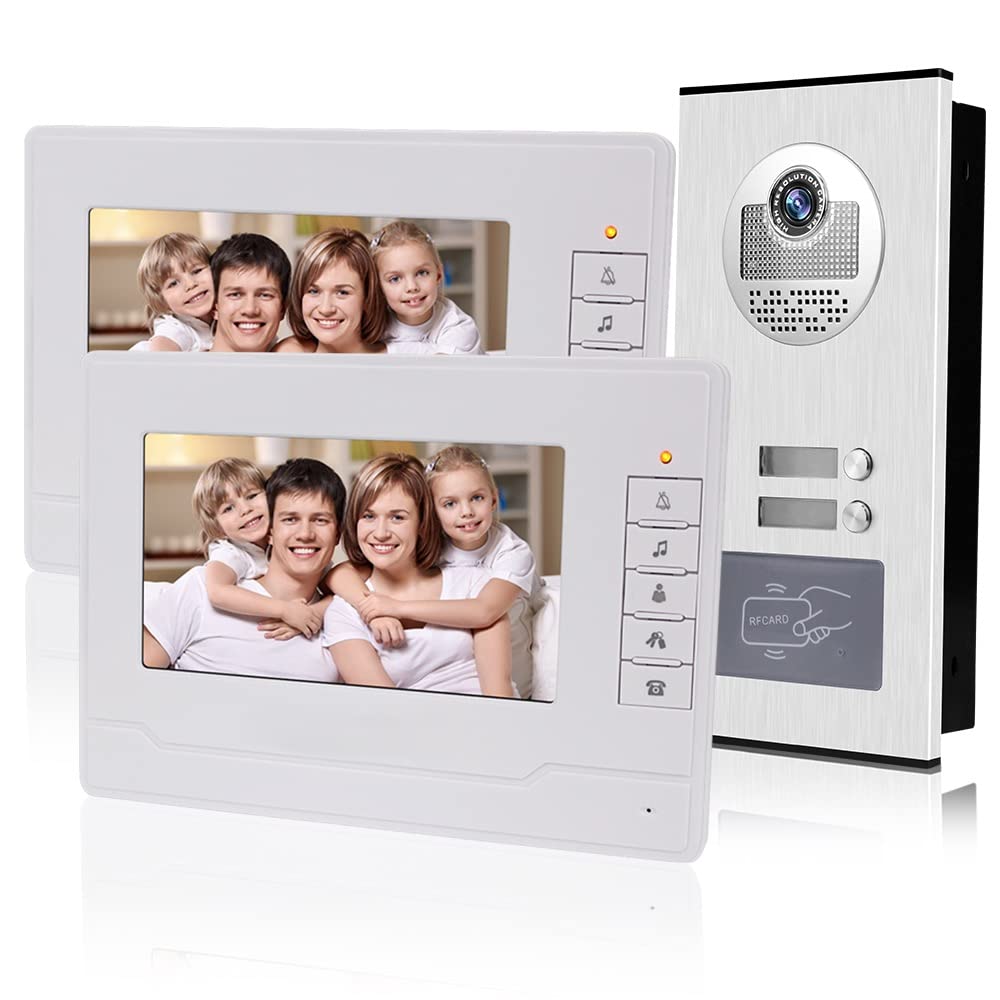 KDL Home 7" RFID Video Doorbell Intercom Door Phone System 2 Monitors with 1 IR Camera Night Vision 800x480 High Resolution for Multi Apartments/Families