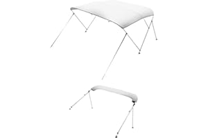 VEVOR 3 Bow Boat Bimini Tops, 600D Polyester Canopy with Aluminum Alloy Frame, Waterproof & Sun Shade Boat Awning Canopy with Storage Bag, 2 Support Poles, 4 Straps, 6'Lx(54"-60") Wx46 H, Light Grey