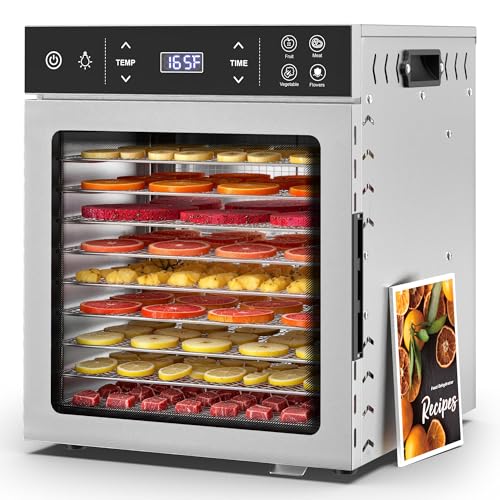 Suteck 10-Tray Food Dehydrator, Stainless Steel, 4 Presets for Jerky&Fruit
