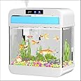 Fish Tank Aquarium 2.2 Gallon with Humidifier 7 Color Looping Light with Timer Self-Cleaning 3 in 1 Water Pump with Filteration & Oxygenation & Circulation, Temperature Display, HD Heat Bending Glass