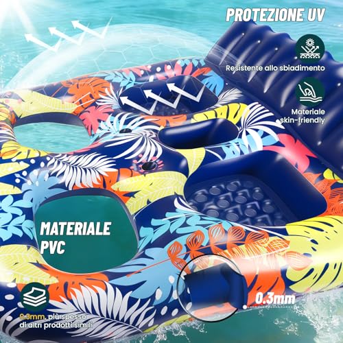 FORMIZON Inflatable Sea Mattress, 2 Seater Pool Mat, Tanning Pool Large Inflatable Tan with Ice Bar Thermal Bag Drink Holder and Cushion for Water Party