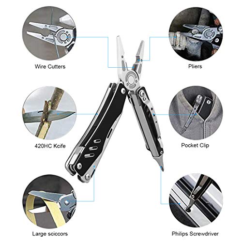 DPNAO 9 in 1 Multitool Portable Folding Pocket Knife Pliers Screwdriver Cutter Stainless Steel Survival Tool