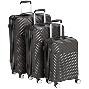 AmazonBasics 3 Piece ABS, PC Geometric Hard Shell Expandable Luggage Spinner Suitcase Set – Black