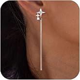 Awinesn Clip on Earrings for Women Star Earrings Cubic Zirconia 925 Sterling Silver Plated Long Tassel Dangle Drop Clip Earrings Non Pierced Earrings for Women Jewelry Gifts Wedding Party