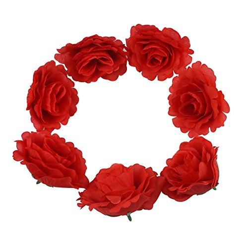 50pcs Colorfulife Artificial Silk 3.5" Peony Rose Flower Head for Wedding Home Party Decoration Hair Clip Wreath Decorative (Red)