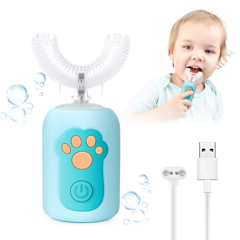 Kids Electric Toothbrushes, Electric Toothbrush USB Rechargeable, U-Shaped Kids Toothbrush 360° All-Round Cleaning, for 2-6 Years Kids (Blue)