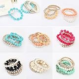 Susenstone®1 Set Rose Flower Pearl Rhinestone Crystal Elastic Bracelet